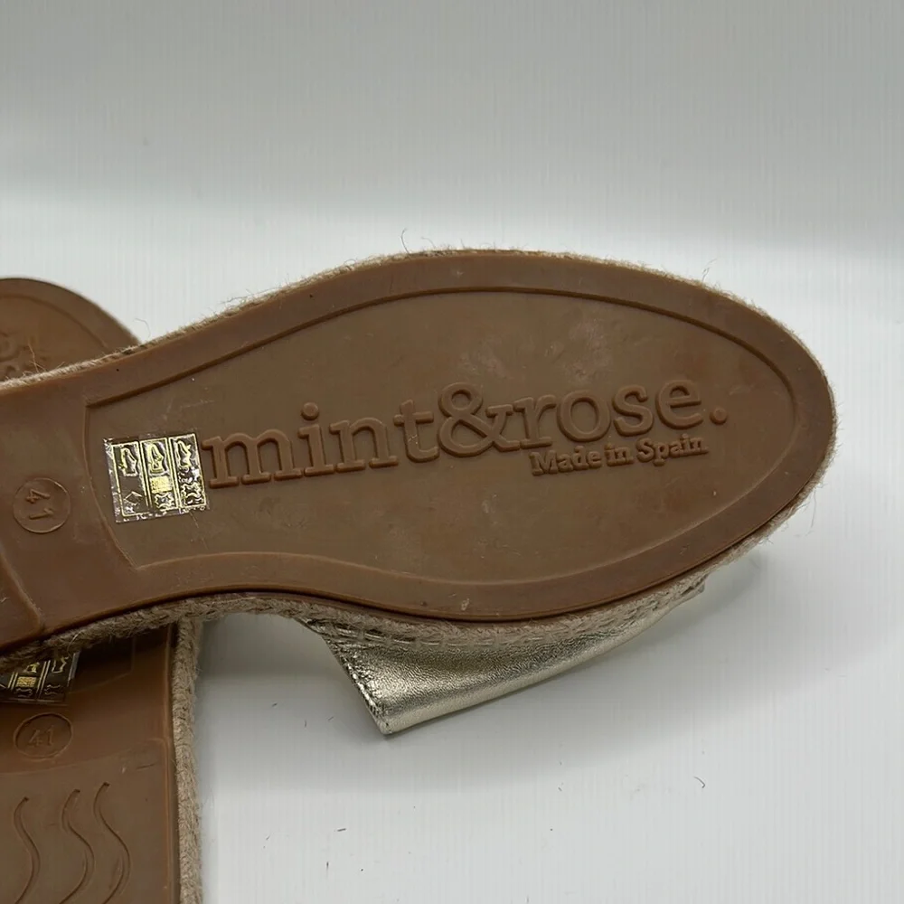 Mint & Rose Sz 11 Metallic Gold Slide Sandals Made‎ in Spain